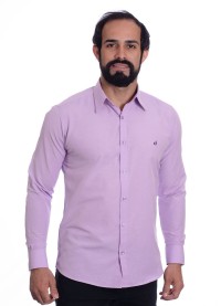 Camisa social lilás masculina de tricoline manga longa