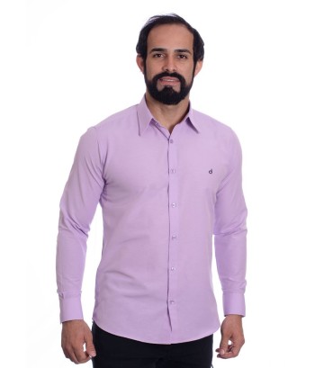 Camisa social lilás masculina de tricoline manga longa