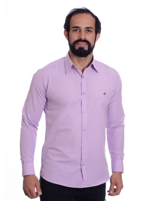 Camisa social lilás masculina de tricoline manga longa