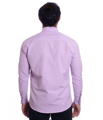 Camisa social lilás masculina de tricoline manga longa