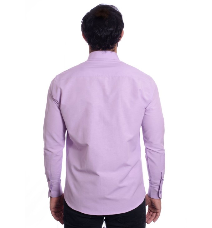 Camisa social lilás masculina de tricoline manga longa Camisa social lilás masculina de tricoline manga longa