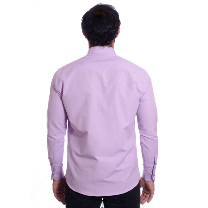 Camisa social lilás masculina de tricoline manga longa