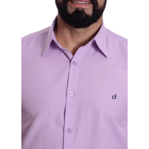 Camisa social lilás masculina de tricoline manga longa