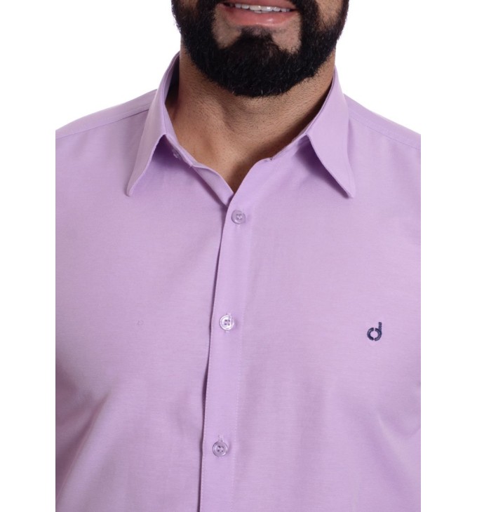 Camisa social lilás masculina de tricoline manga longa Camisa social lilás masculina de tricoline manga longa