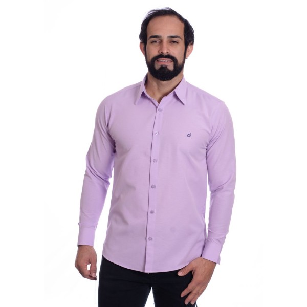 Camisa social lilás masculina de tricoline manga longa