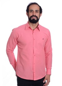 Camisa social goiaba masculina de tricoline manga longa