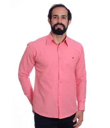 Camisa social goiaba masculina de tricoline manga longa