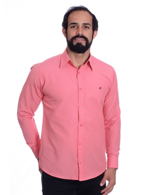 Camisa social goiaba masculina de tricoline manga longa