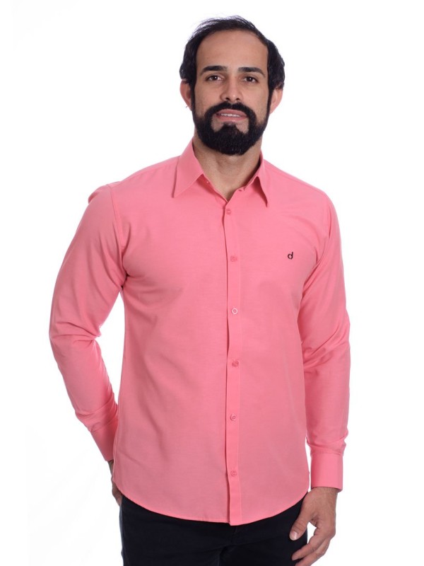 Camisa social goiaba masculina de tricoline manga longa