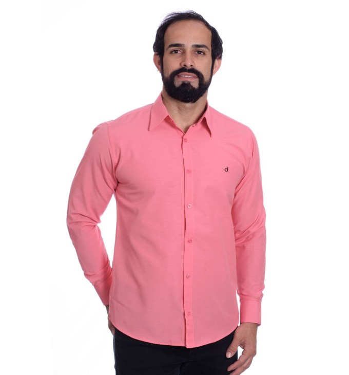 Camisa social goiaba masculina de tricoline manga longa
