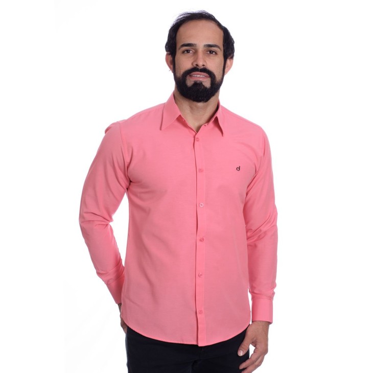 Camisa social goiaba masculina de tricoline manga longa