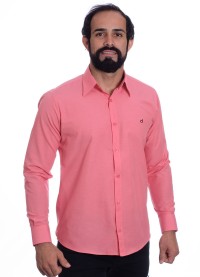 Camisa social goiaba masculina de tricoline manga longa