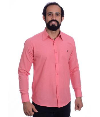Camisa social goiaba masculina de tricoline manga longa