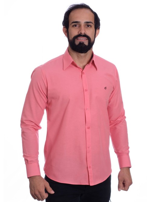 Camisa social goiaba masculina de tricoline manga longa