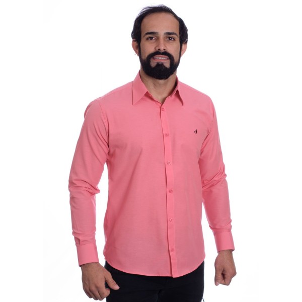 Camisa social goiaba masculina de tricoline manga longa