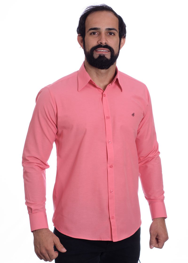 Camisa social goiaba masculina de tricoline manga longa
