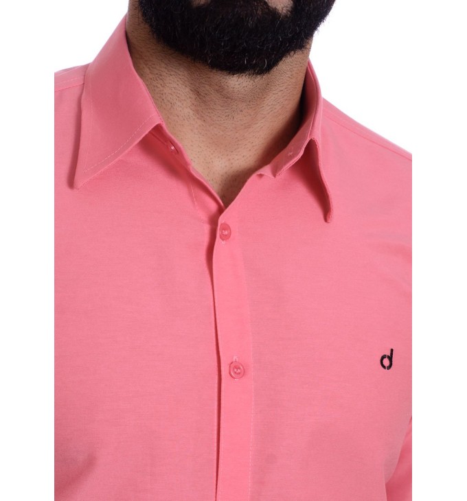 Camisa social goiaba masculina de tricoline manga longa