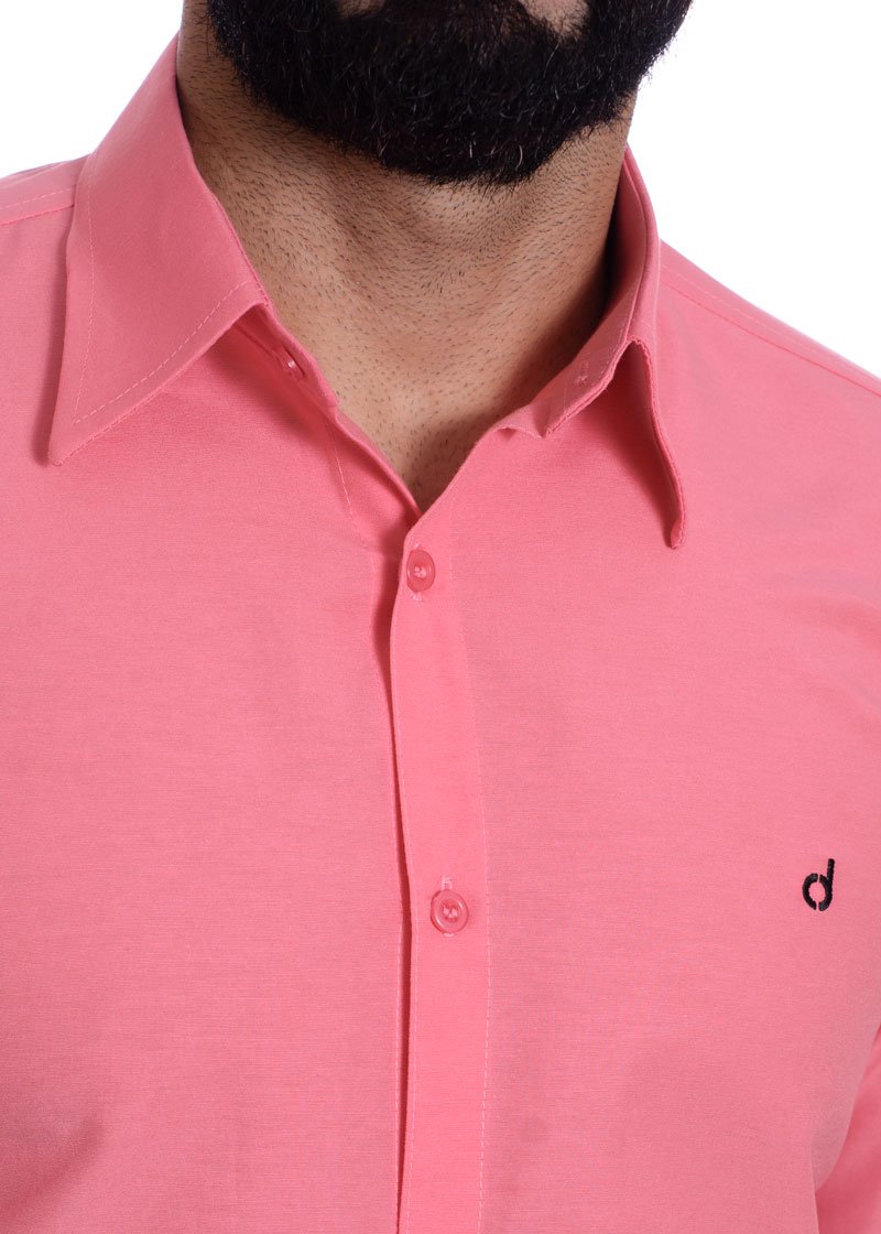 Camisa social goiaba masculina de tricoline manga longa