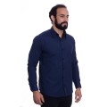 Camisa social azul marinho masculina de tricoline manga longa