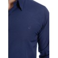 Camisa social azul marinho masculina de tricoline manga longa