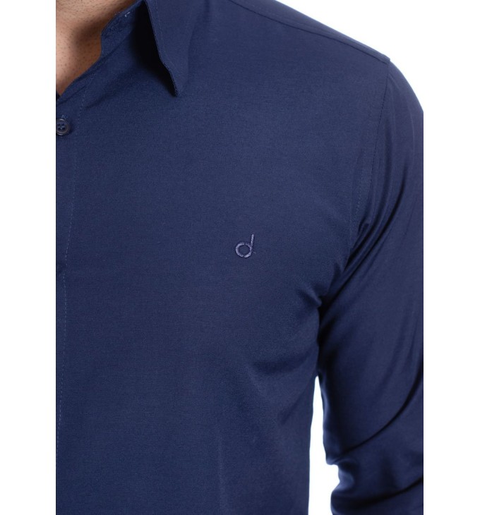 Camisa social azul marinho masculina de tricoline manga longa Camisa social azul marinho masculina de tricoline manga longa