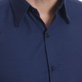 Camisa social azul marinho masculina de tricoline manga longa