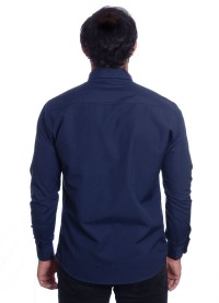 Camisa social azul marinho masculina de tricoline manga longa