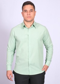 Camisa social verde claro masculina de tricoline manga longa