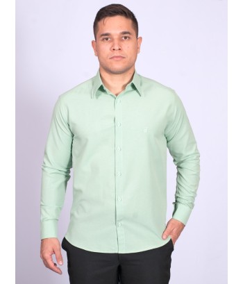 Camisa social verde claro masculina de tricoline manga longa