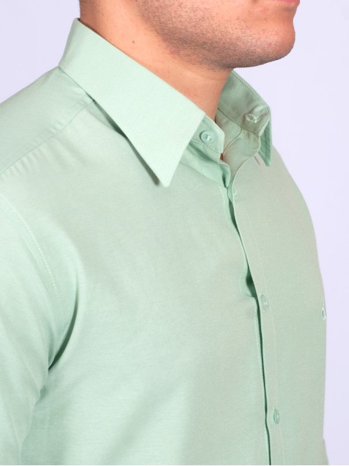 Camisa social verde claro masculina de tricoline manga longa