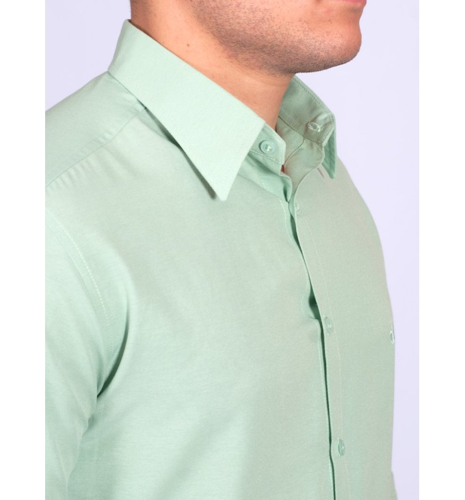 Camisa social verde claro masculina de tricoline manga longa