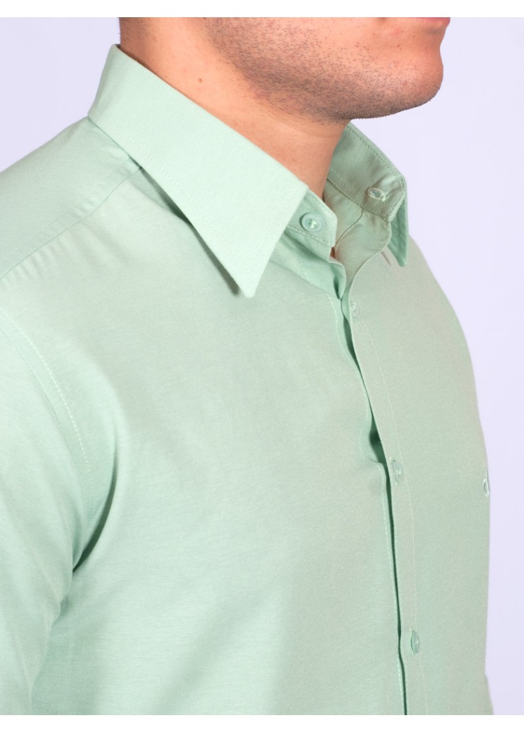 Camisa social verde claro masculina de tricoline manga longa