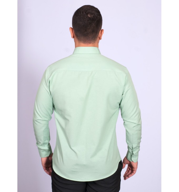 Camisa social verde claro masculina de tricoline manga longa