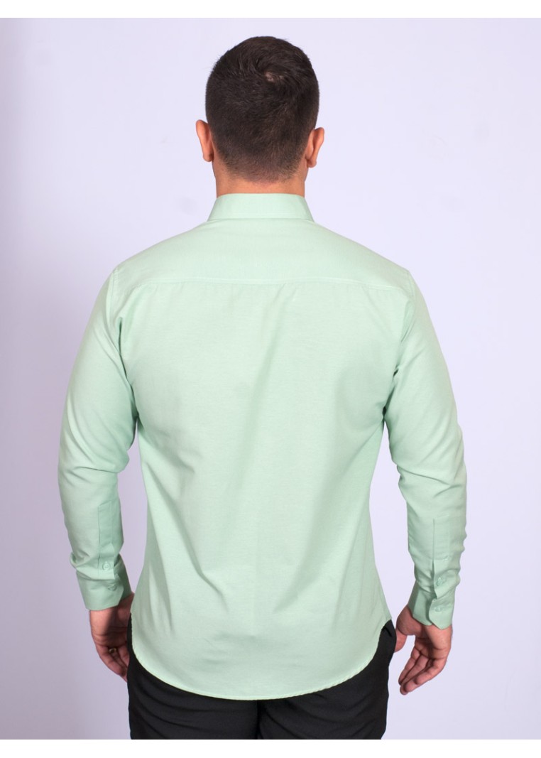 Camisa social verde claro masculina de tricoline manga longa