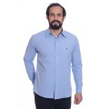 Camisa social azul claro masculina de tricoline manga longa