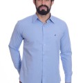 Camisa social azul claro masculina de tricoline manga longa