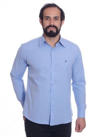 Camisa social azul claro masculina de tricoline manga longa