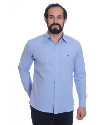 Camisa social azul claro masculina de tricoline manga longa