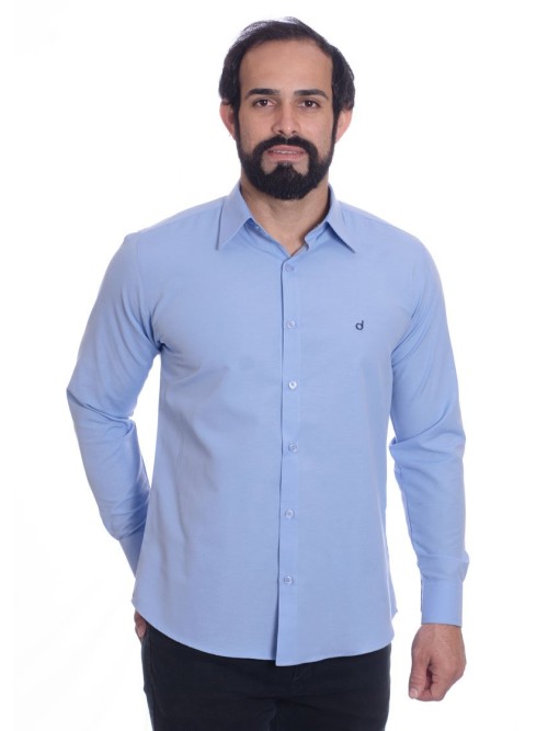 Camisa social azul claro masculina de tricoline manga longa