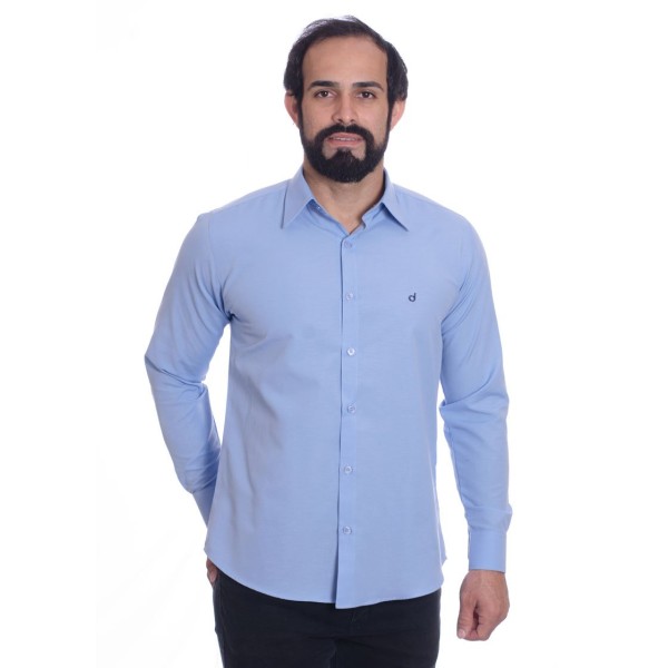 Camisa social azul claro masculina de tricoline manga longa