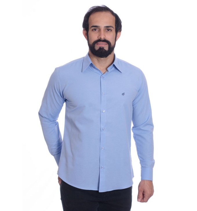 Camisa social azul claro masculina de tricoline manga longa Camisa social azul claro masculina de tricoline manga longa