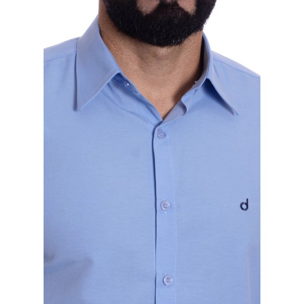 Camisa social azul claro masculina de tricoline manga longa