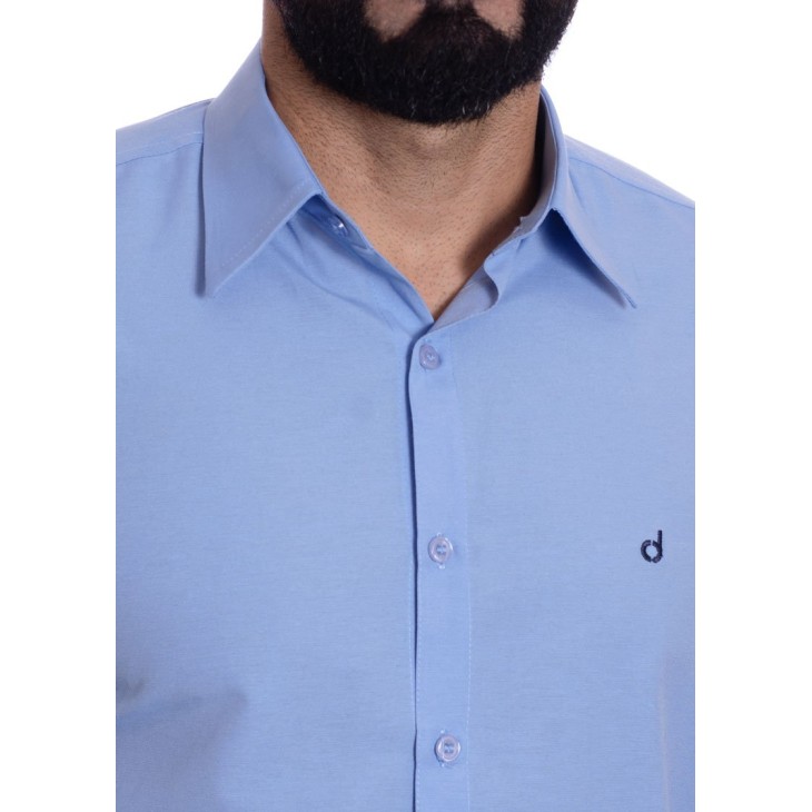 Camisa social azul claro masculina de tricoline manga longa