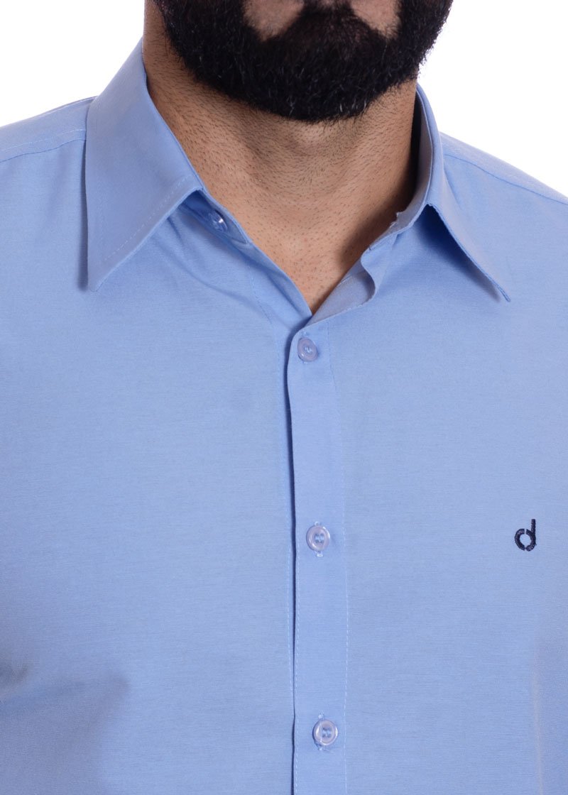 Camisa social azul claro masculina de tricoline manga longa