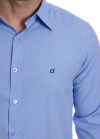 Camisa social azul claro masculina de tricoline manga longa