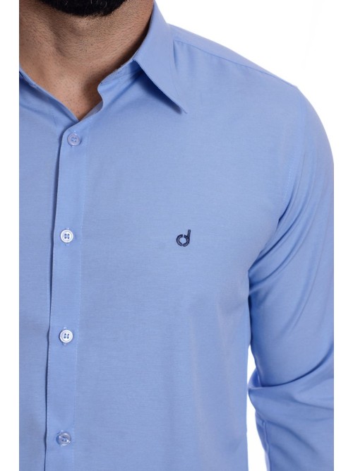 Camisa social azul claro masculina de tricoline manga longa