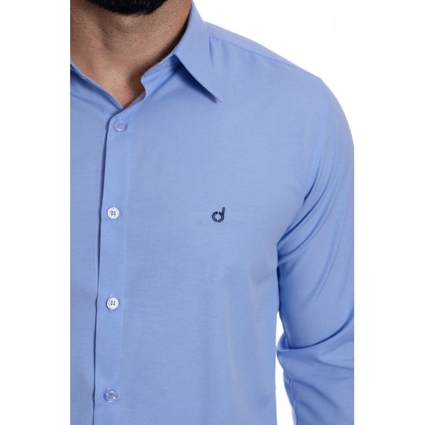 Camisa social azul claro masculina de tricoline manga longa