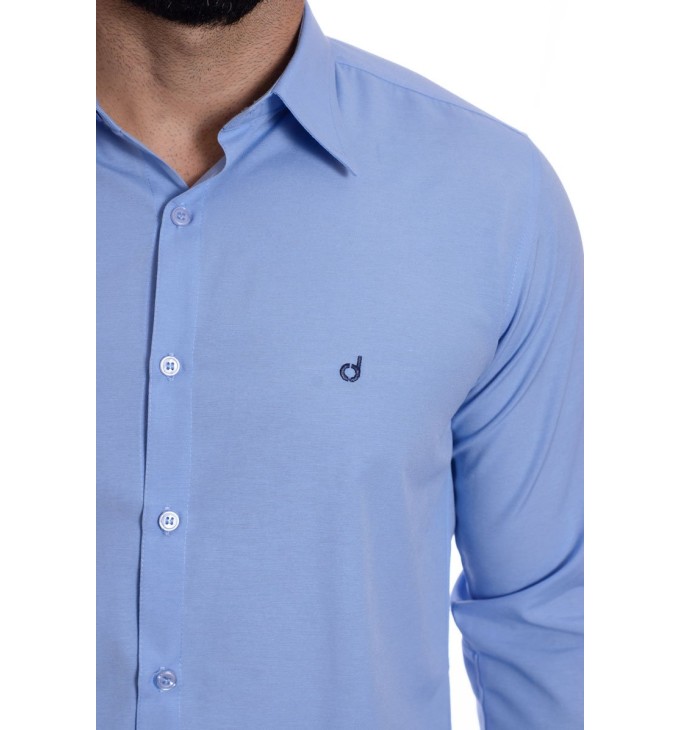 Camisa social azul claro masculina de tricoline manga longa Camisa social azul claro masculina de tricoline manga longa