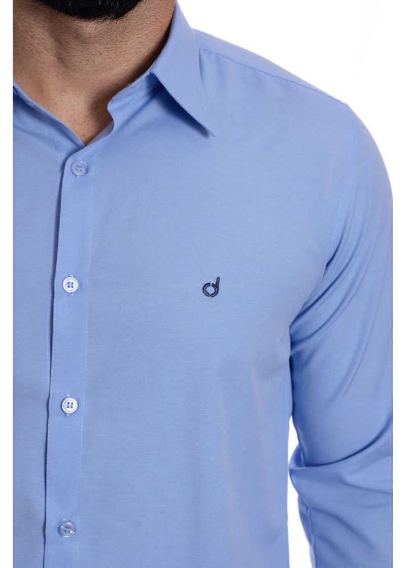 Camisa social azul claro masculina de tricoline manga longa