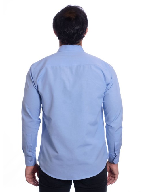 Camisa social azul claro masculina de tricoline manga longa
